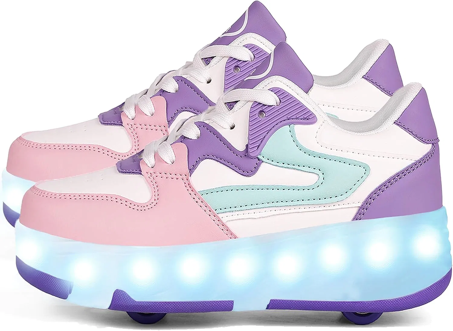 Детские кроссовки для девочек со светящимися колесиками AIkuass, Purple
