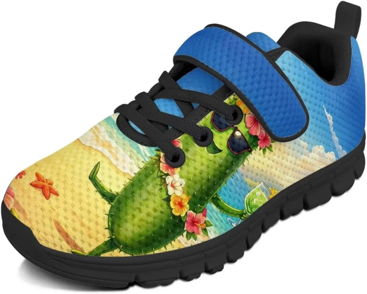 Детские кроссовки для девочек с принтом Green Pickles Pointodoor, Cartoon Pickle Tropical Flower