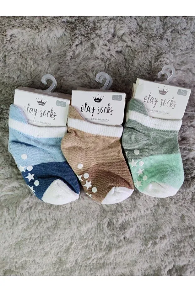 Детские носки хлопковые набор 3 шт Olay Socks, Blue-Brown-Green — фото 4
