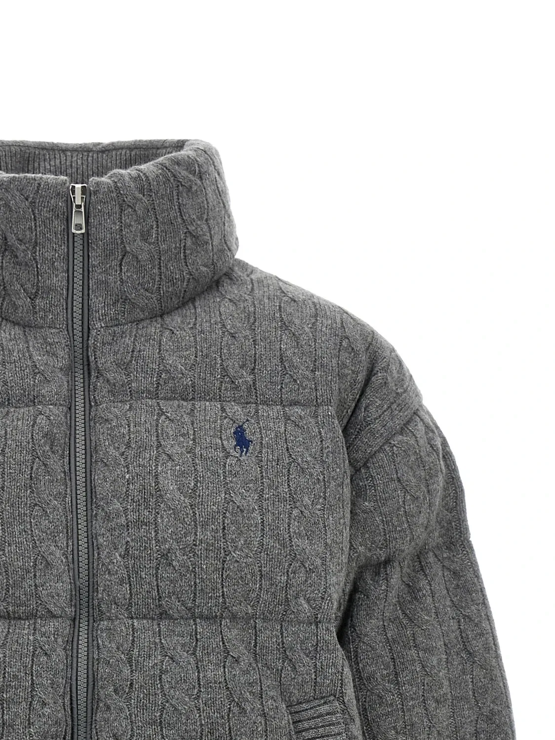 Вязаный стеганый пуховик Polo Ralph Lauren, серый — фото 3