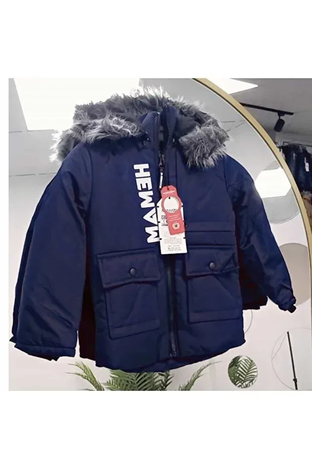 Детский пуховик для девочек с принтом Meryem Yiğit Butik, Navy Blue