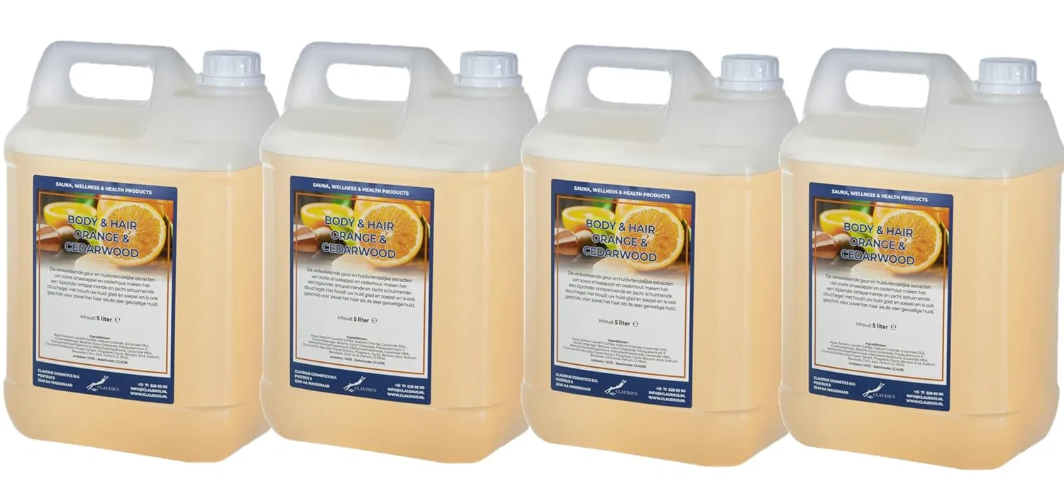 Шампунь и гель для душа 2 в 1 Sweet Orange & Cedarwood, Claudius, набор 4 шт по 5 л