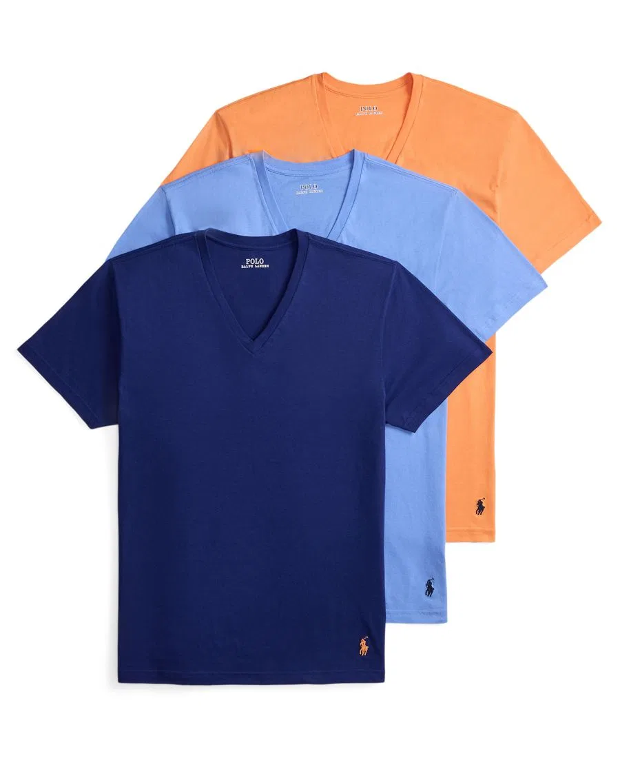 Мужской комплект футболок с V-образным вырезом 3 шт Polo Ralph Lauren, Fall Royal/Harbor Island Blue/May Orange