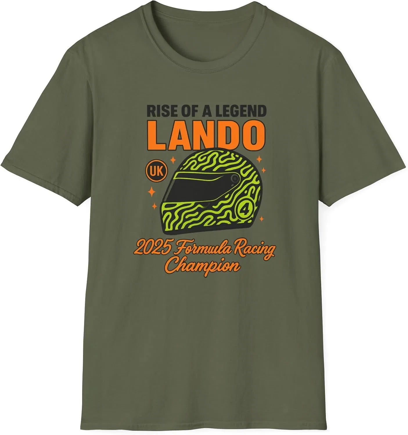 Женская футболка с принтом Salute to Norris, Formula Racing Champion 2025, Retro Lando Helmet Tee, Rise of a Legend, хаки