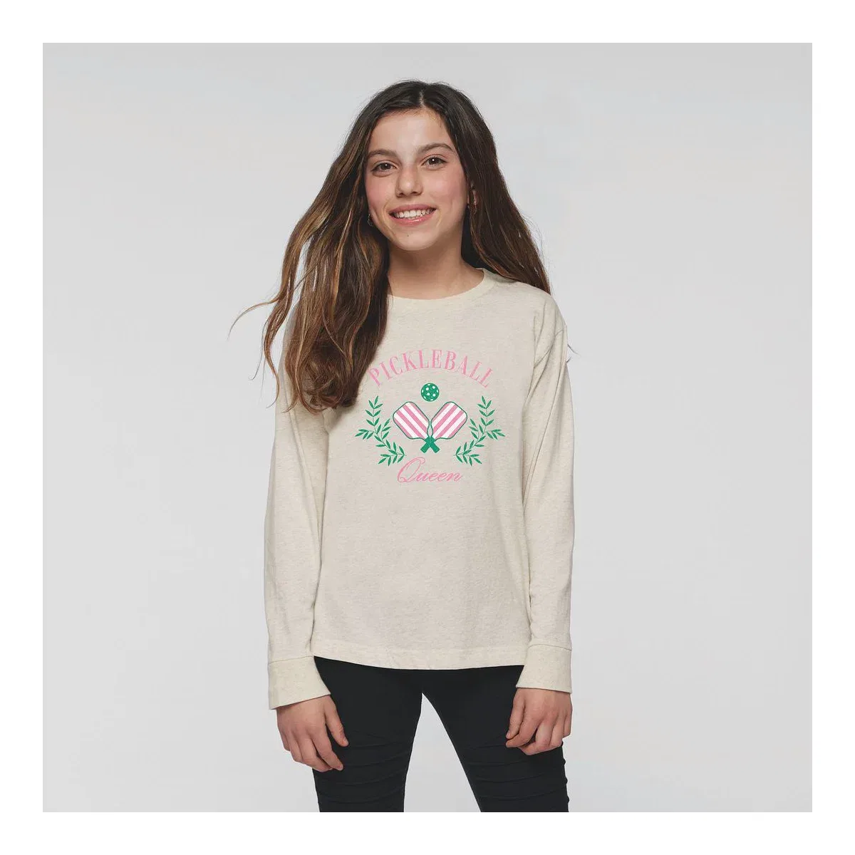 Детская футболка с длинным рукавом с принтом Pickleball Queen The Juniper Shop, Natural — фото 2
