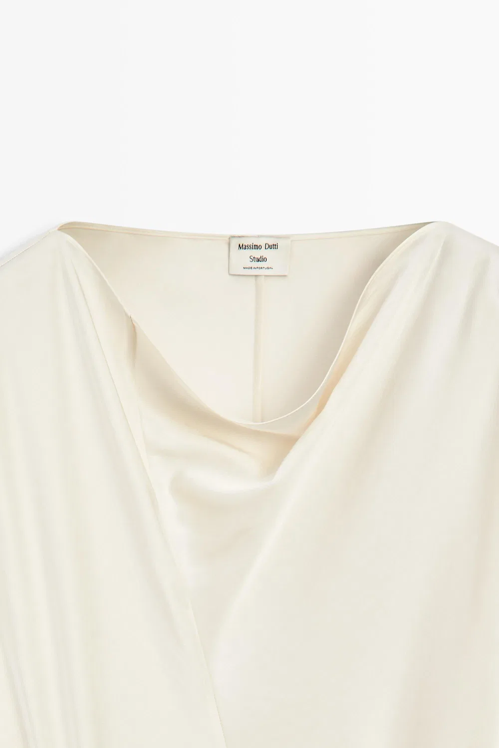 Платье Massimo Dutti, струящееся, с драпированным вырезом, кремовое — фото 4