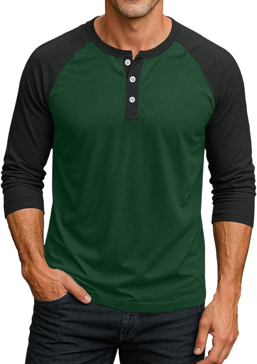 Мужская повседневная футболка с реглан-рукавом 3/4, Dark Green
