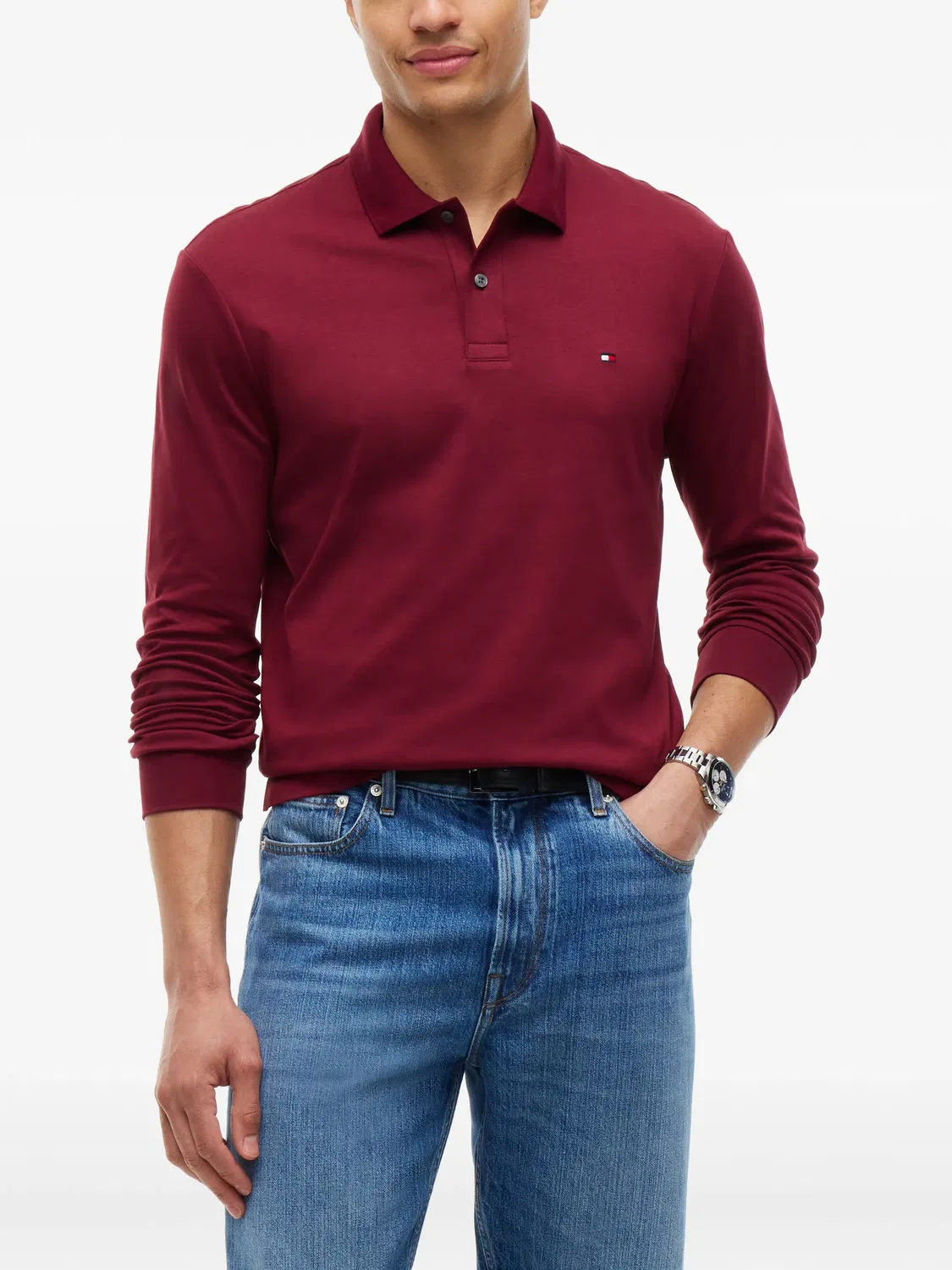 Рубашка-поло с длинным рукавом, красного цвета Tommy Hilfiger, красный — фото 2