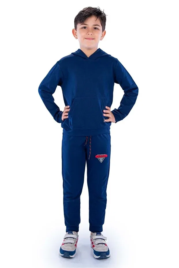 Детский спортивный костюм из футера с капюшоном Minikadam, Navy Blue — фото 2