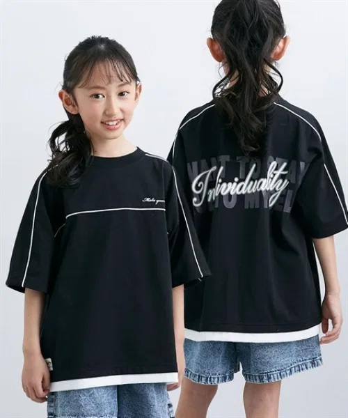 Детская футболка с контрастной окантовкой и принтом на спине Individuality QUNTSTYLE, Black — фото 4