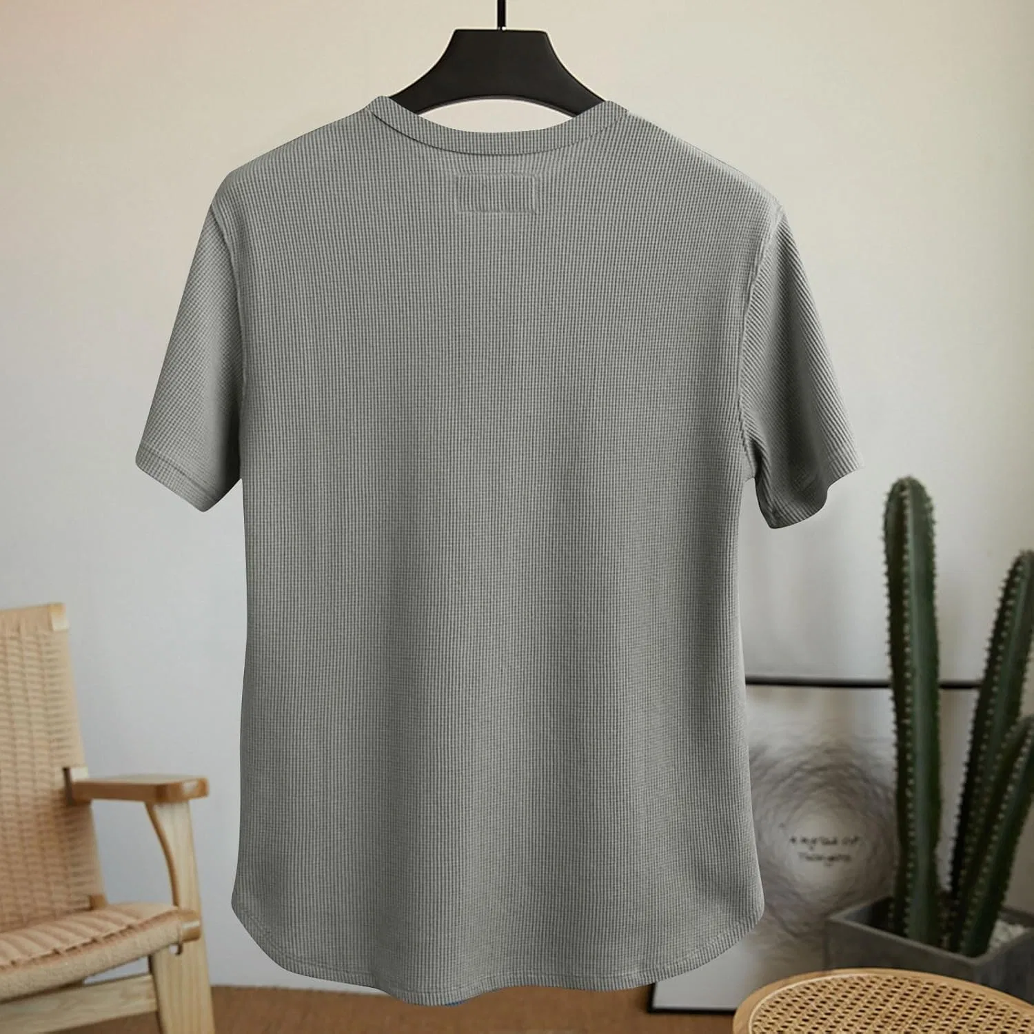 Мужская свободная футболка с вафельной текстурой, Gray — фото 2