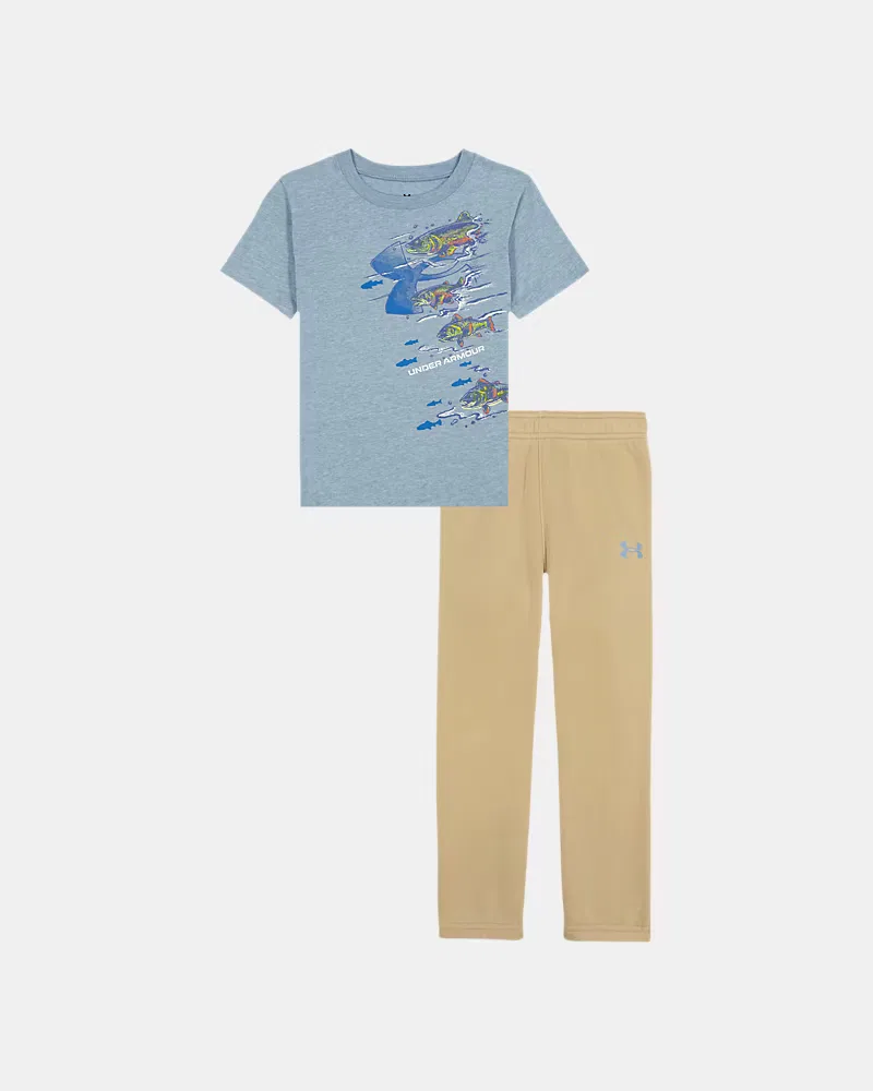 Комплект для мальчиков из футболки и джоггеров быстро сохнущий UA Species Fish UnderArmour, Blue Wind