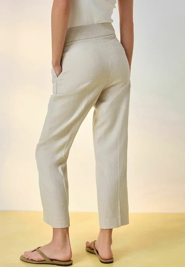 Брюки из льна с вискозой Regular Next, neutral beige, бежевый — фото 4