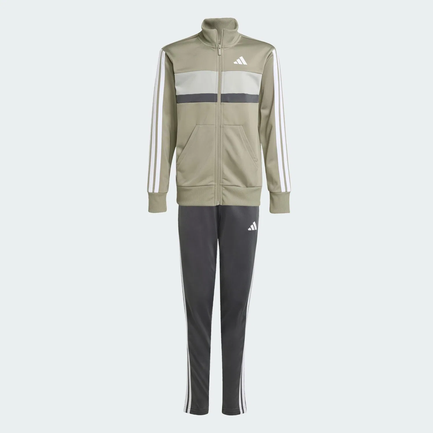 Детский спортивный костюм с принтом Tiberio 3-Streifen Tricot Kids Adidas, Цвет Silver Dunkelgrau Grau — фото 3