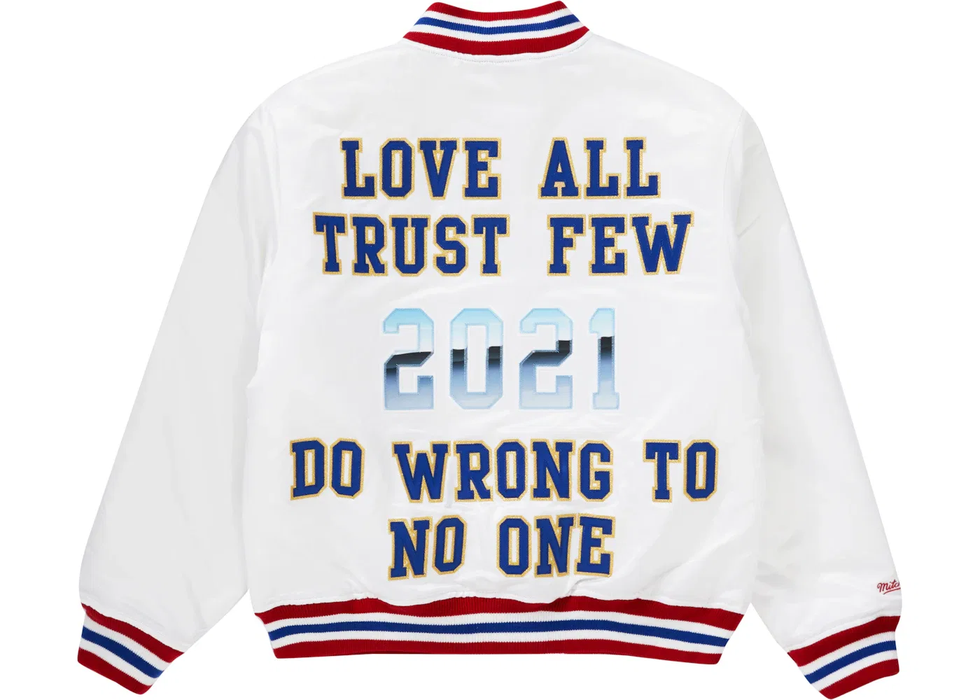 Мужская куртка-бейсболка с сатиновым покрытием Supreme Mitchell & Ness Satin Varsity Jacket, White