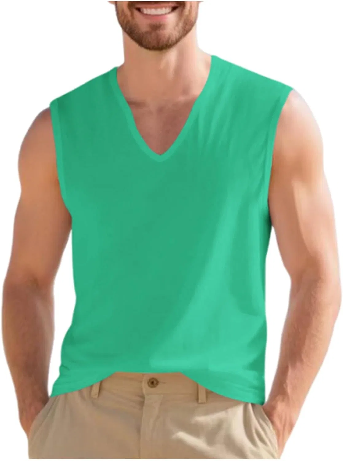 Мужская футболка с V-образным вырезом Cotton, Green