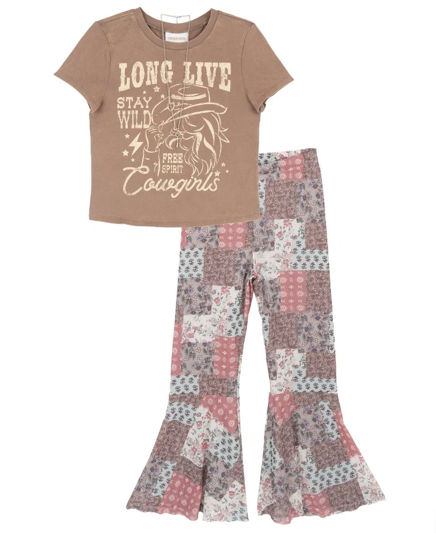 Комплект из футболки и брюк-клеш с принтом, Long Live Cowgirls Tween Diva, Light Brown