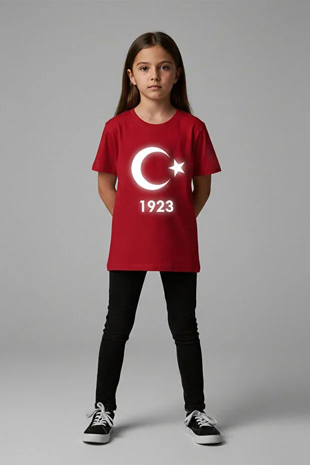 Детская футболка для девочек с принтом Moon Star Printed Reflective Cotton T-Shirt 1923 Angels Passion, Red — фото 4