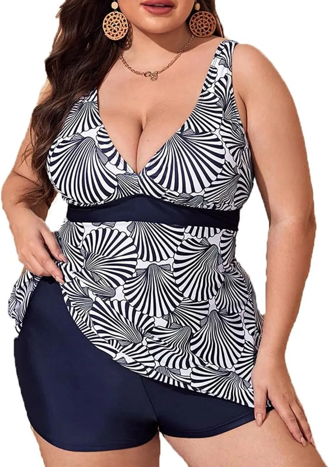 Женский танкини с цифровым принтом Plus Size, Dark Blue