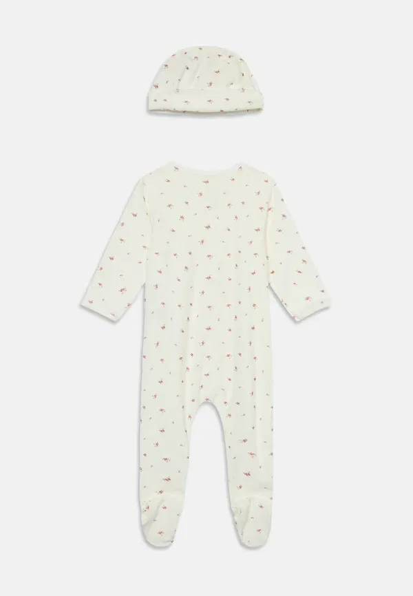 Комплект пижамы цветочный Bonnet unisex set Petit Bateau, off-white, белый — фото 2