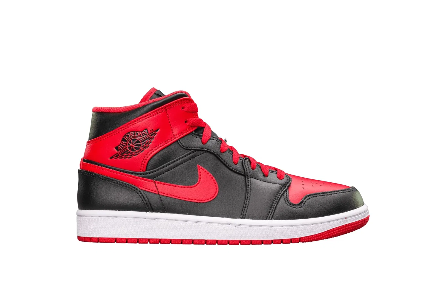 Детские кроссовки для мальчиков кожаные Air Jordan 1 Mid Alternate Bred NIKE, Black Fire Red White