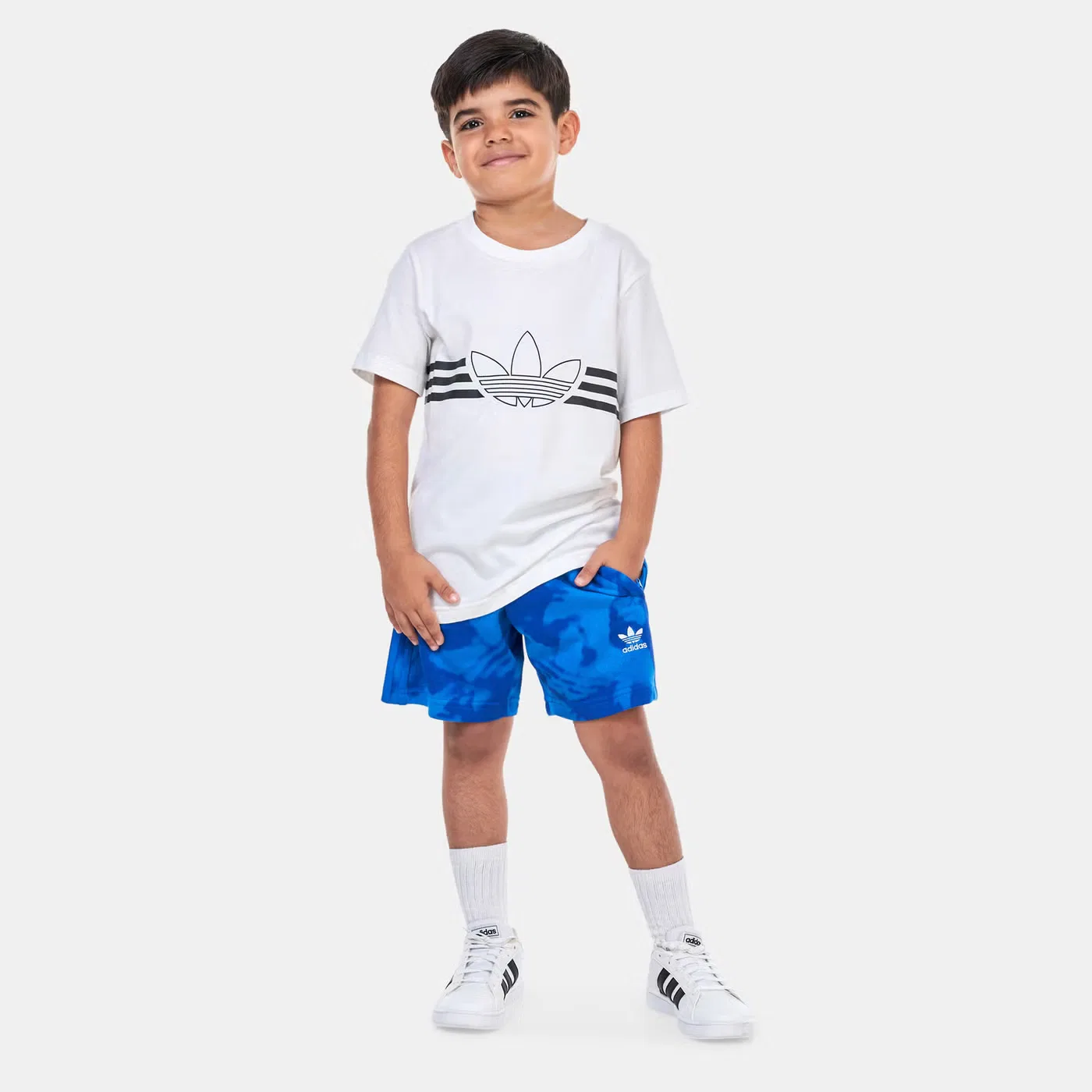 Шорты летние с принтом детские Adidas Originals, синий — фото 3