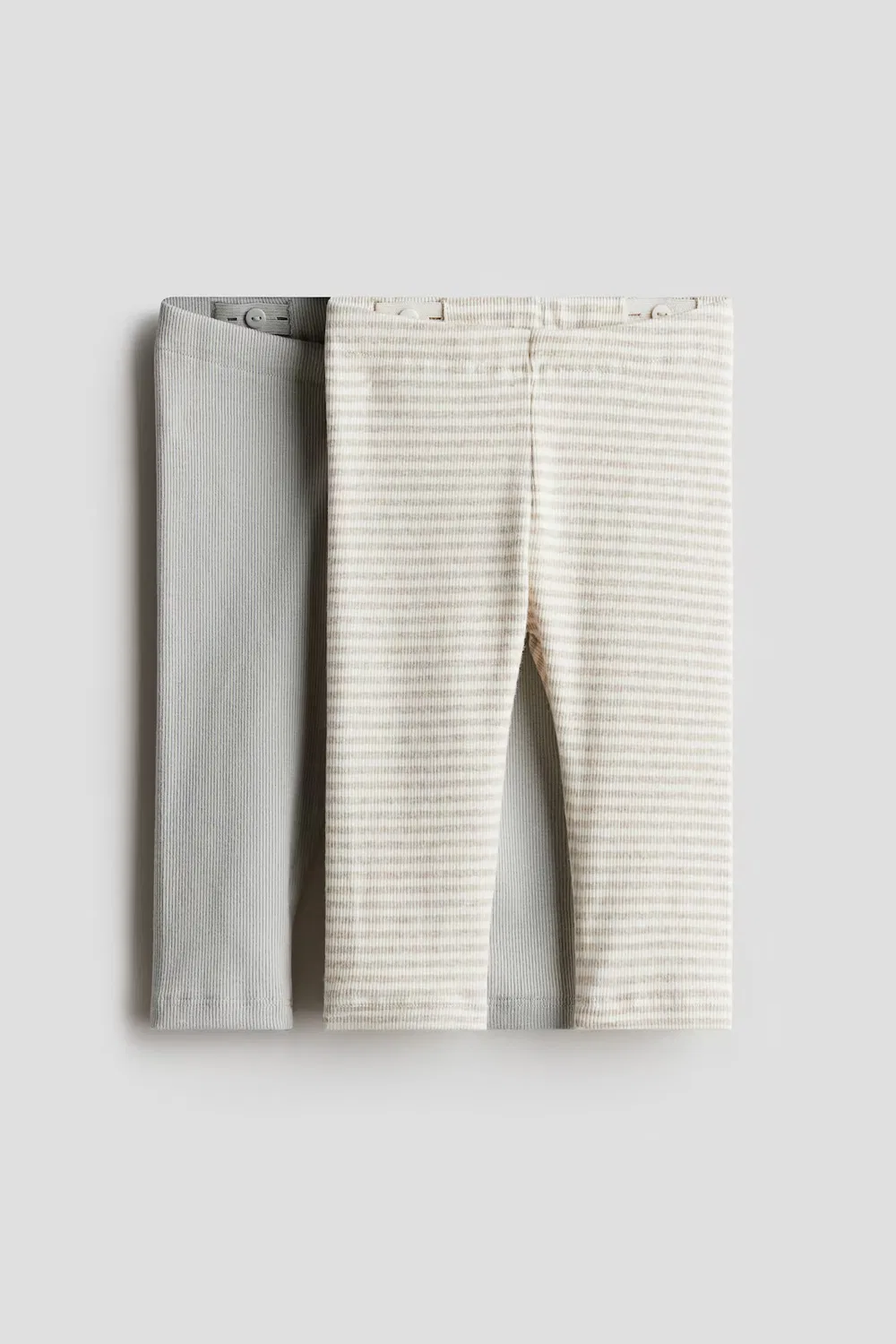 Комплект из 2 ребристых хлопковых леггинсов H&M, Hellgrau/Beige Gestreift