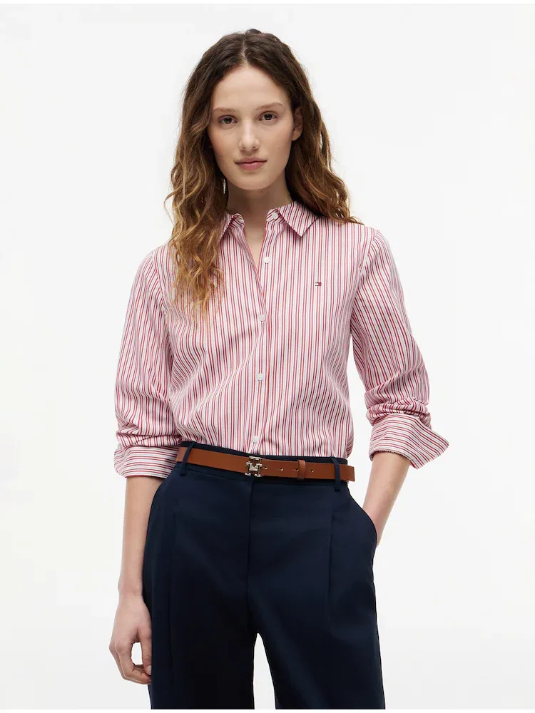Рубашка с полосками, модель Poplin Regular Stripe TOMMY HILFIGER, Red
