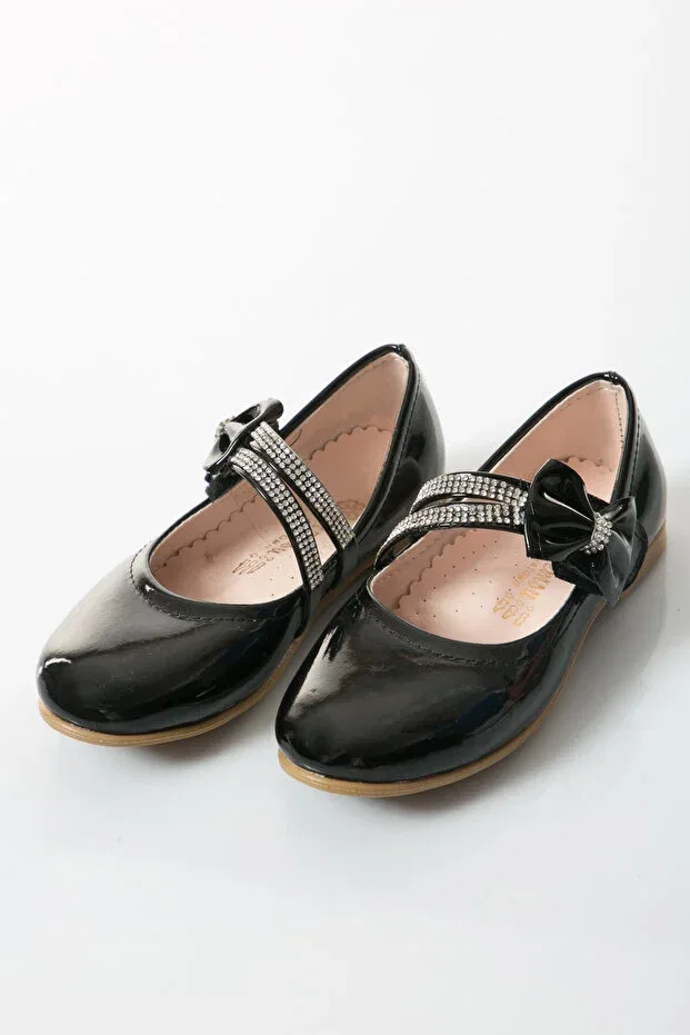 Детские балетки для девочек с коротким каблуком Babet 24c 153 Shoes Time, Black Rugan — фото 2