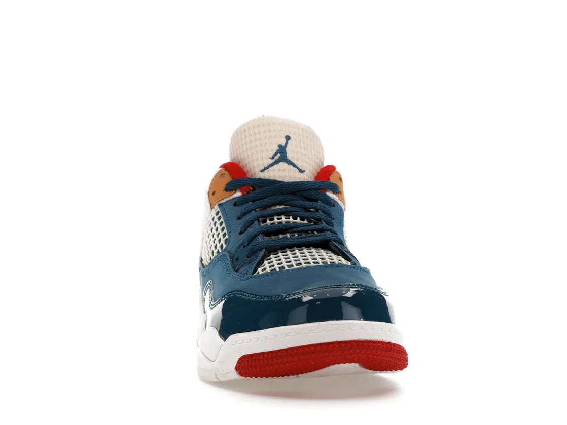 Детские кроссовки с ключевой характеристикой с принтом Jordan 4 Retro Jordan, French Blue/White/Gym Red/Pearl White — фото 2