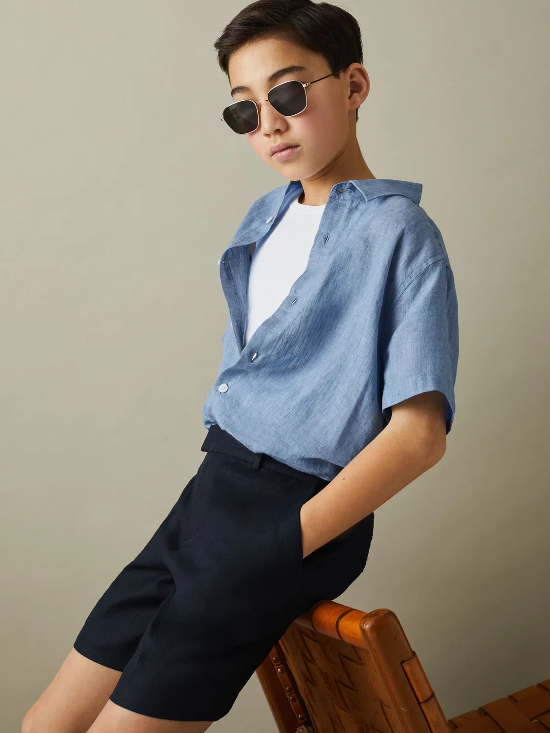 Рубашка льняная Holiday Sky Blue Reiss, голубой — фото 3
