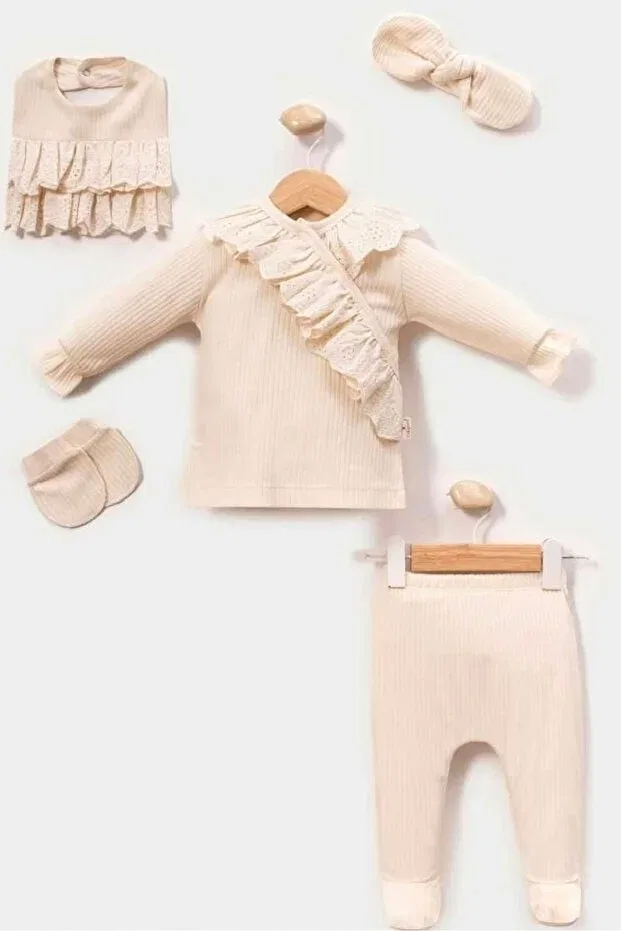 Детский комплект для выписки с кружевом двойная застежка Cherub Baby, Beige — фото 3