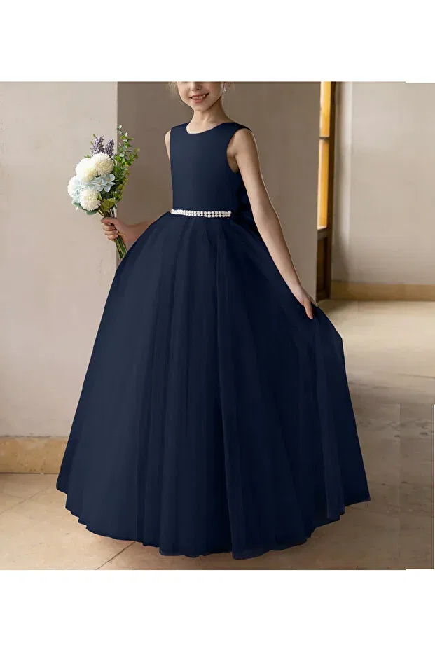 Детское платье для девочек длинное с принтом Nsmkidslife, Navy Blue