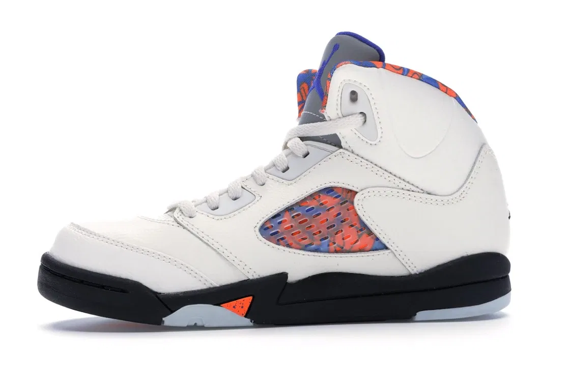 Детские кроссовки с длинным язычком Jordan 5 Retro International Flight Jordan, Sail/Racer Blue-Cone-Black — фото 3