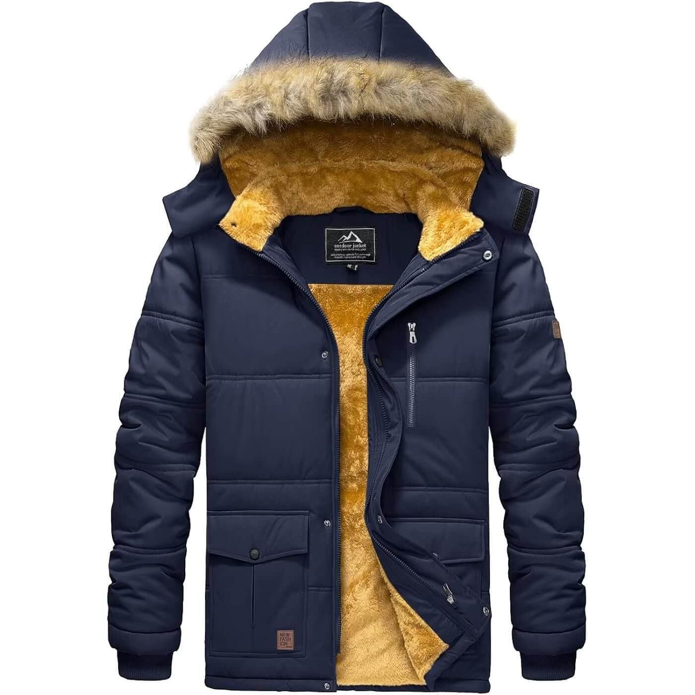

Мужская зимняя утепленная куртка с капюшоном Biylaclesen Fleece Windproof Snowproof, синий