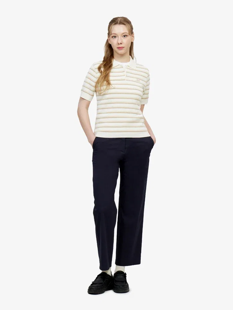 Свитер поло женский LACOSTE Beige, полосатый, из хлопка — фото 4