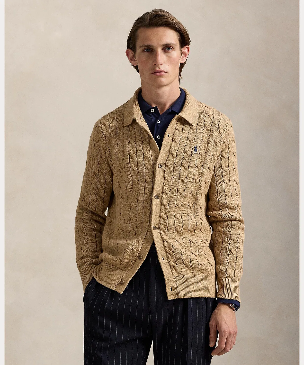 Мужской кардиган из хлопка с длинным рукавомCable Knit Cotton POLO RALPH LAUREN, Коричневый