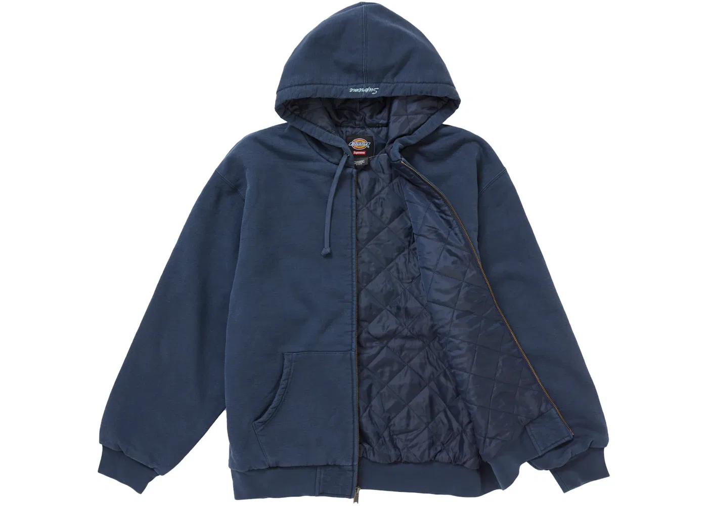 Мужская худи с принтом Supreme Dickies Quilted Lined Zip Up Hooded Sweatshirt, Navy — фото 2