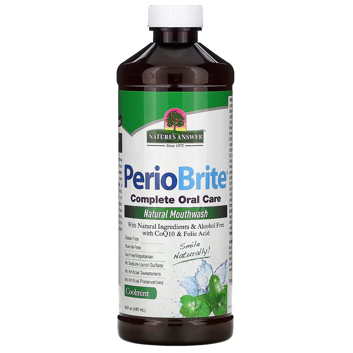 

Nature's Answer, PerioBrite, натуральный ополаскиватель для полости рта, прохладная мята, 480 мл (16 жидк. унций)