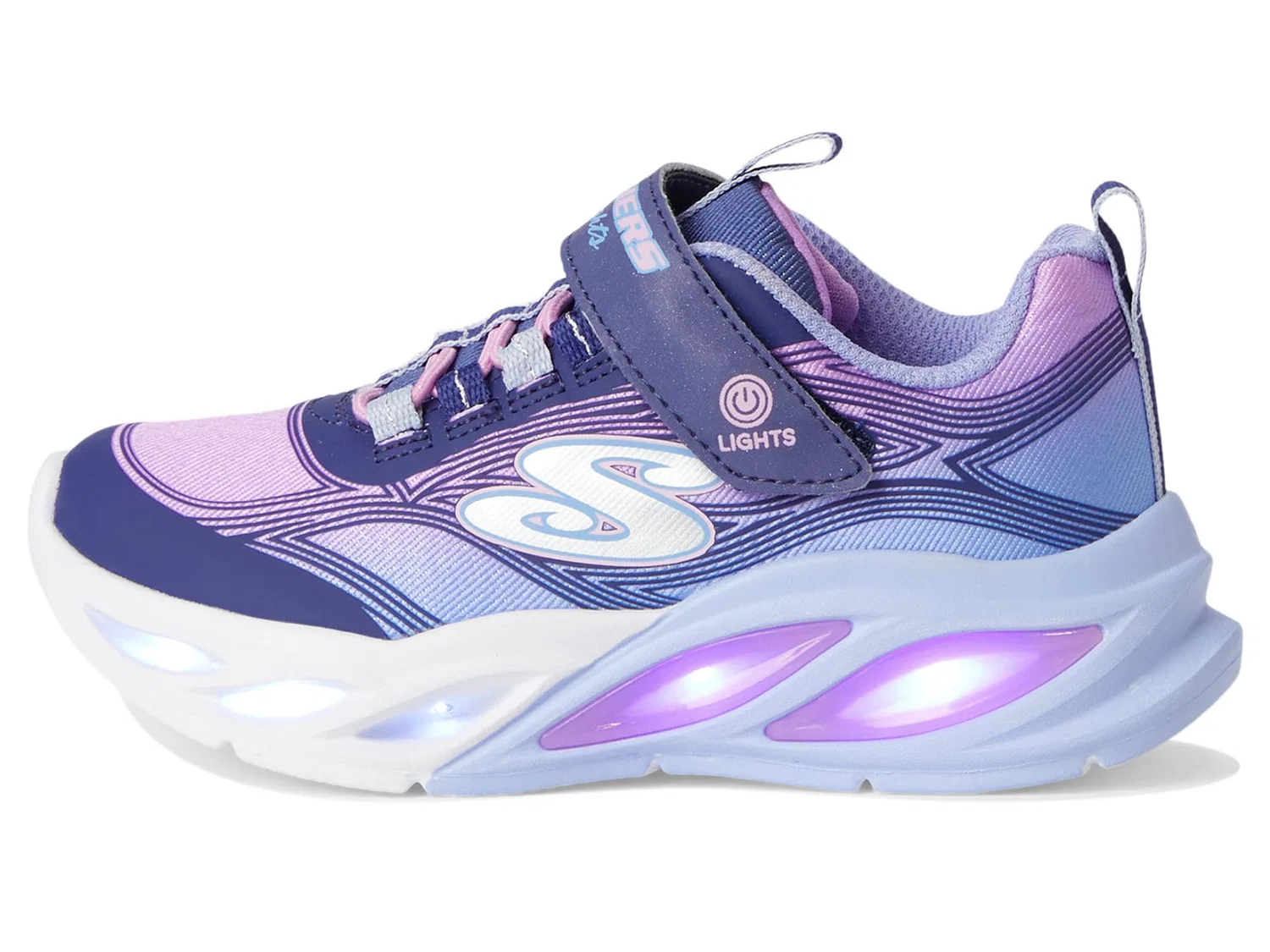Детские кроссовки для девочек с подсветкой Skechers, Navy Multicolor — фото 4