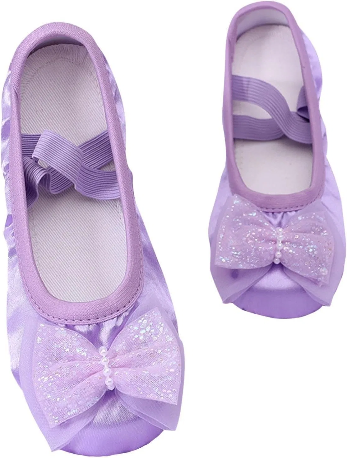 Детские балетки для девочек с бантом из атласа, Purple — фото 4