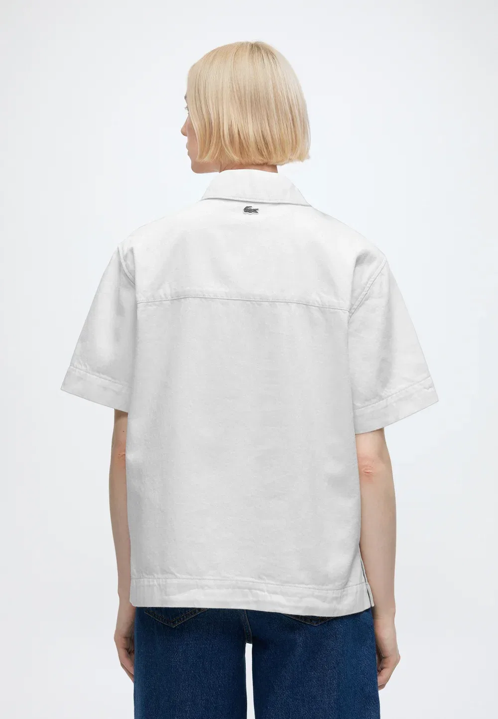 Блузка Lacoste White, на пуговицах, деним, однотонная — фото 3