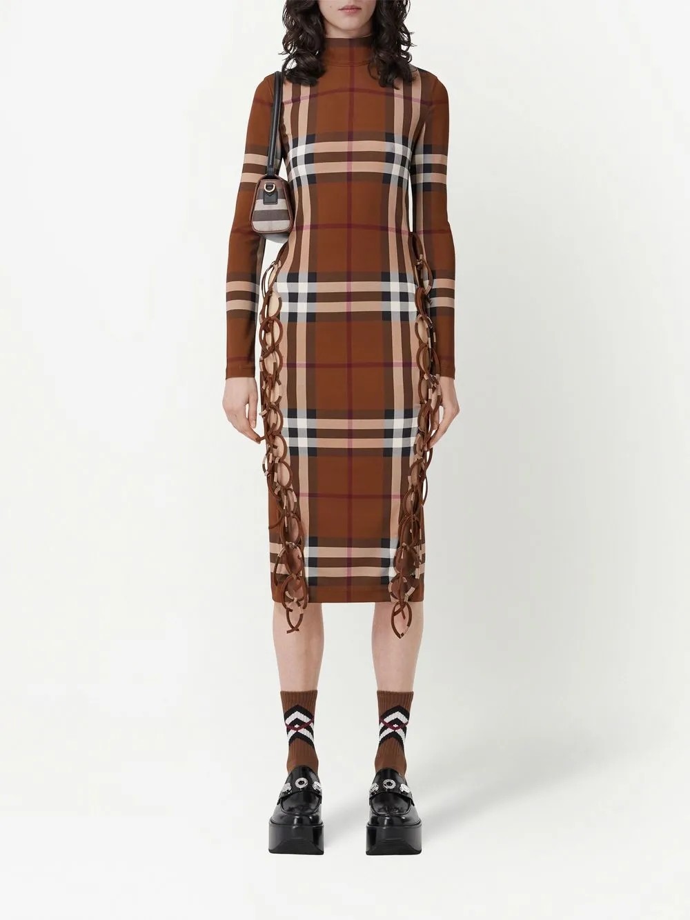 Платье Burberry, миди, клетка, коричневый