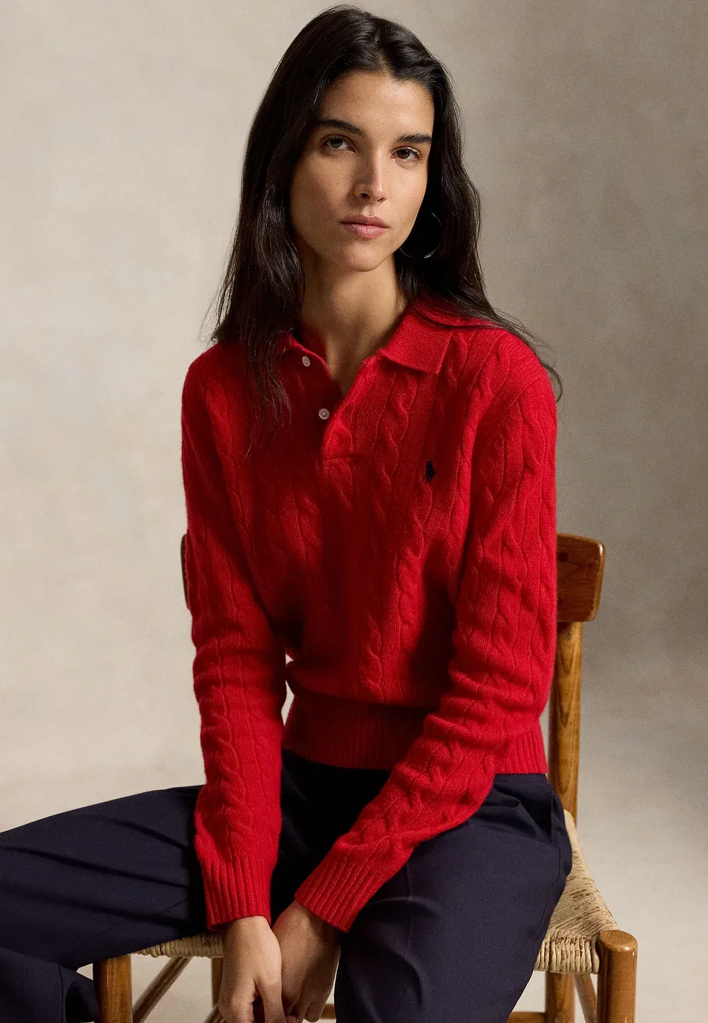 Свитер-Поло из шерсти и кашемира крупной вязки Polo Ralph Lauren, Flanders Red Heather — фото 4