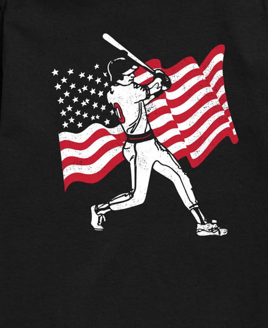 Детская футболка с принтом Baseball Player American Flag, с коротким рукавом Instant Message, Black — фото 3