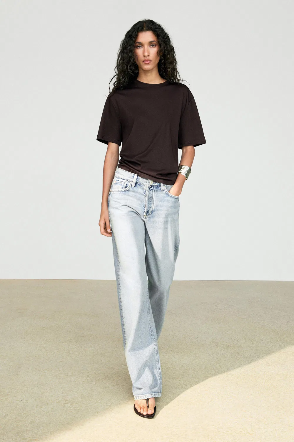 Футболка Massimo Dutti Oversize 100% Cotton Short Sleeve, коричневый — фото 3