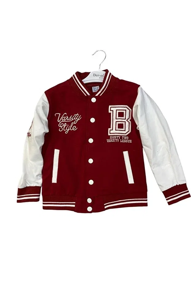 Детская куртка для девочек с принтом Varsity Style Printed Unisex Kids College Jacket Yagmurgiyim, Burgundy