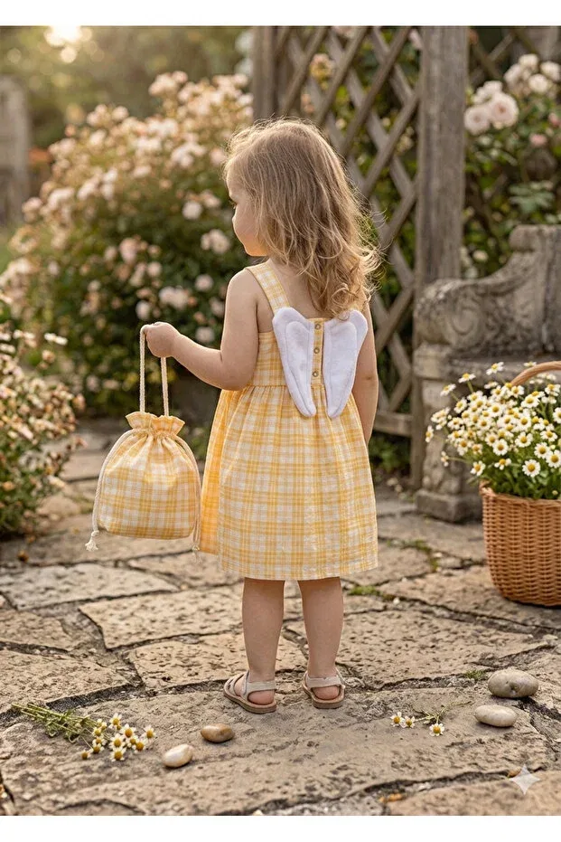 Детское платье для девочек с принтом Angel Winged Gofre Mini Kids Baby, Yellow