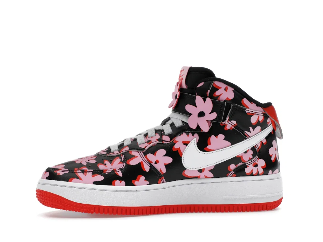 Детские кроссовки Lifestyle с цветочным принтом Nike Air Force 1 Mid EasyOn SE, Black/Pink Rise/Picante Red/White — фото 3