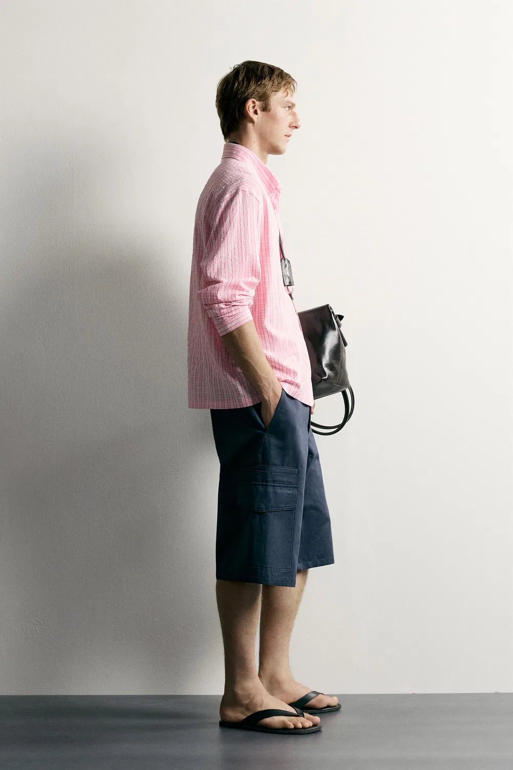 Рубашка свободного кроя в клетку с текстурой ZARA, Pink — фото 4